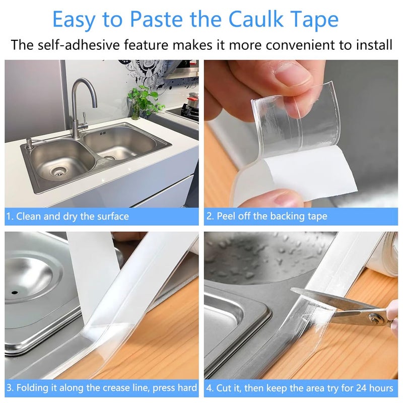 GHAMYEE Clear Caulk Tape Self Adhesive Waterproof, Caulking Adhesive Transparent Kitchen and Wall Sealing Tape, Bathroom Sealant Caulk Strip for Toilet, Bath Tub, Sink, Shower Caulking(1.5" x10.5Ft) - Image 3